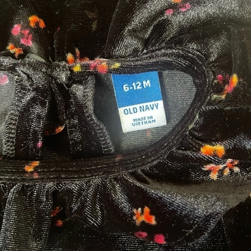 🟢 3/$15 Old Navy Velvet Ruffled Collar Floral-Print Bodysuit Baby 6-12 Months